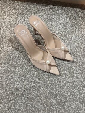 Chase + Chloe Blush Pointed-Toe Pearl-Accent Mules